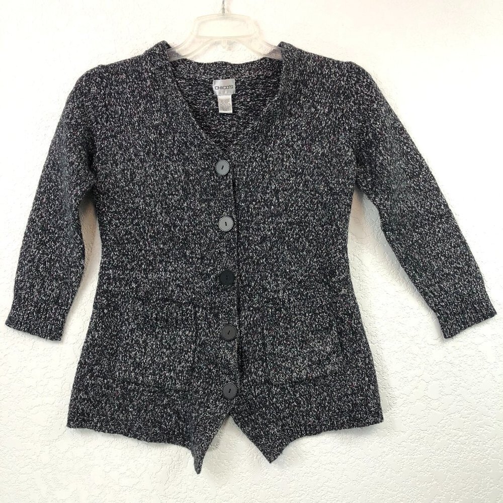Chico's Black And White Heathered Sweater Top